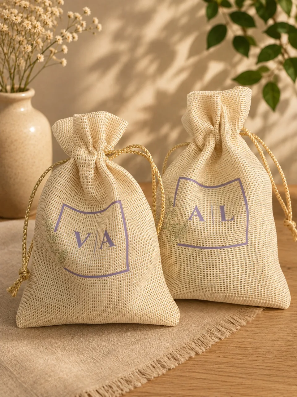 Saquinhos de tecido com monogramas personalizados
